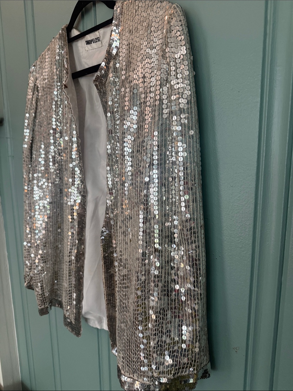 Vintage 70s 80s Champ Ellyse Silver Sequin Blazer Jacket w Disco Festival Vibes - Picture 3 of 12